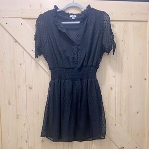 NWOT Justify Polka Dot Ruffled Black Flirty In-line Waist Dress